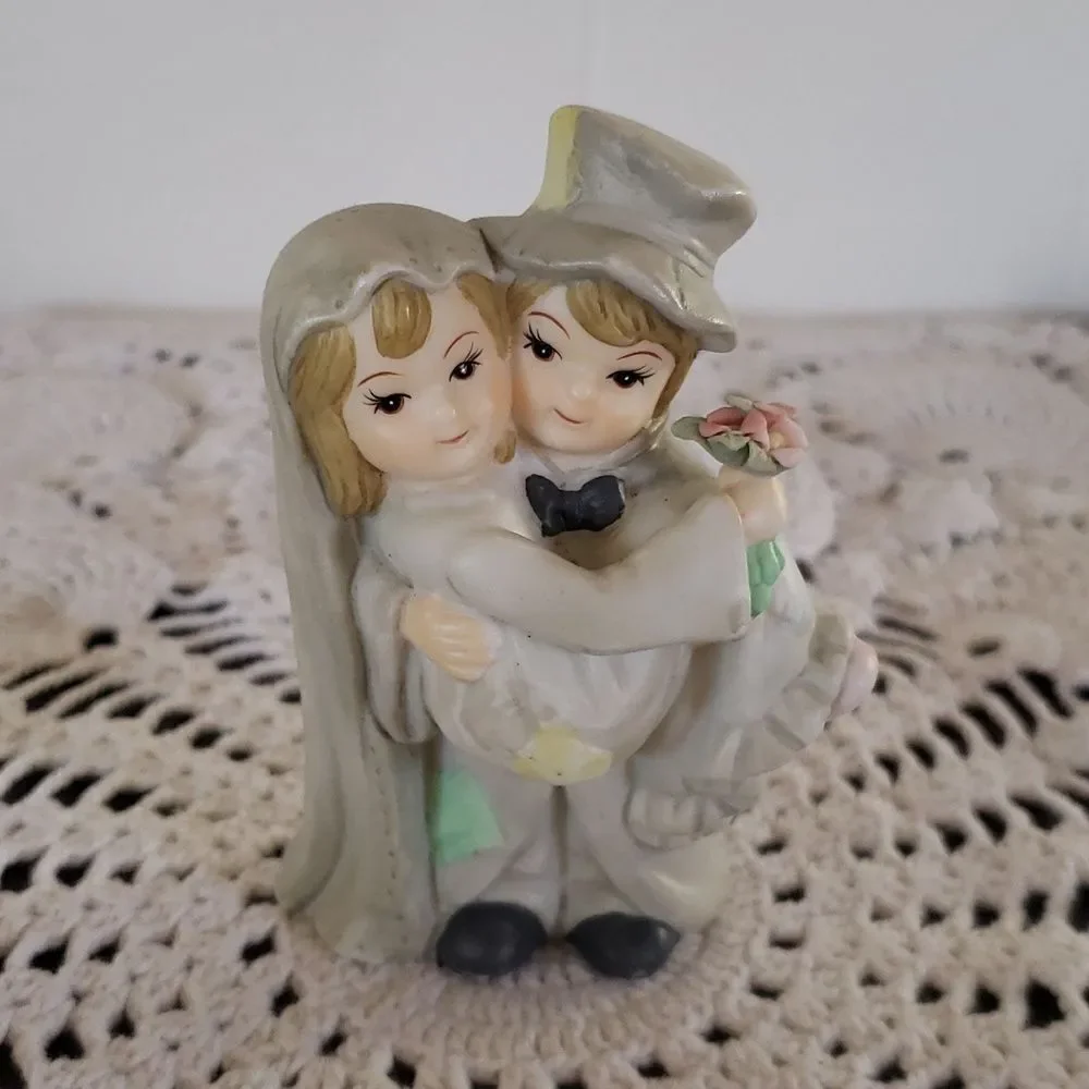 Adorable Vintage Porcelain Hobo Wedding Cake Topper
